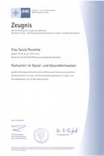 Zahnarzt Helferin Sylvia Perschke IHK Zeugnis Fachwirtin Sozial und Gesundheitswesen - Zahnarzt Praxis Papczyk in Gera